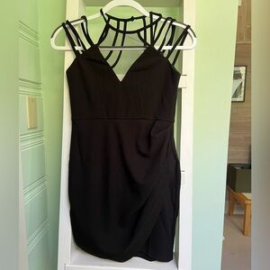 Angel Biba brand new dress from Selfie Leslie, black with straps and mesh chest